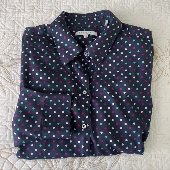 Foxcroft Multicolor Polka Dot Button Down Shirt 14 Shaped Navy - Picture 1 of 10